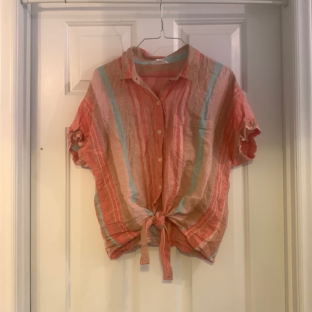 Beachy coral striped linen